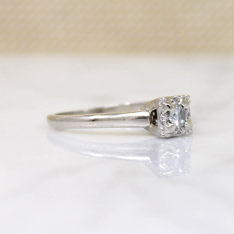 Architectural Diamond & White Gold Solitaire Ring