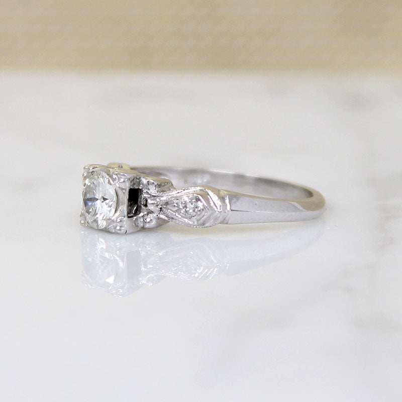 Crisp Sculpted White Gold & Diamond Engagement Ring