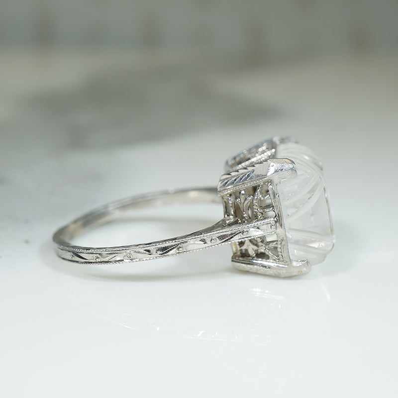 Art Deco Carved Rock Crystal & Filigree Ring