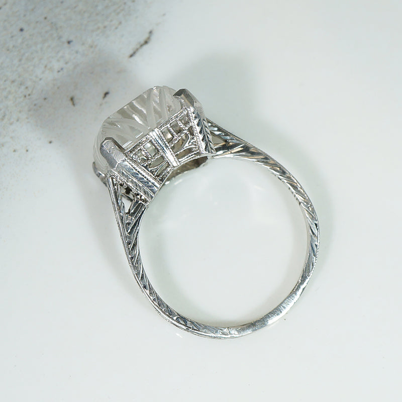 Art Deco Carved Rock Crystal & Filigree Ring