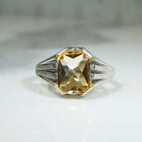 Art Deco White Gold & Citrine Signet Ring