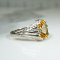 Art Deco White Gold & Citrine Signet Ring