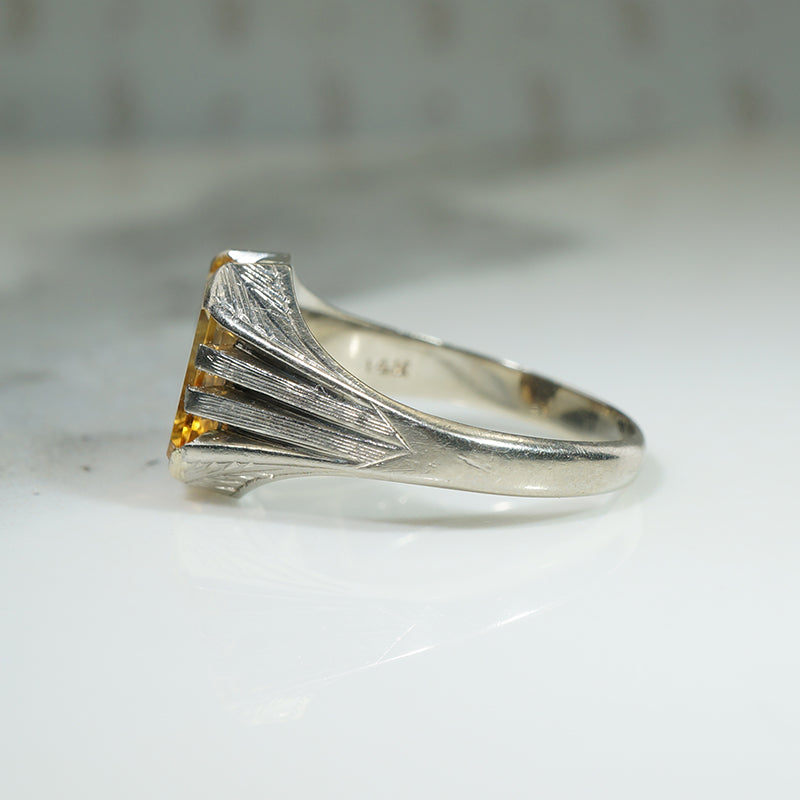 Deco White Gold Citrine Signet Ring