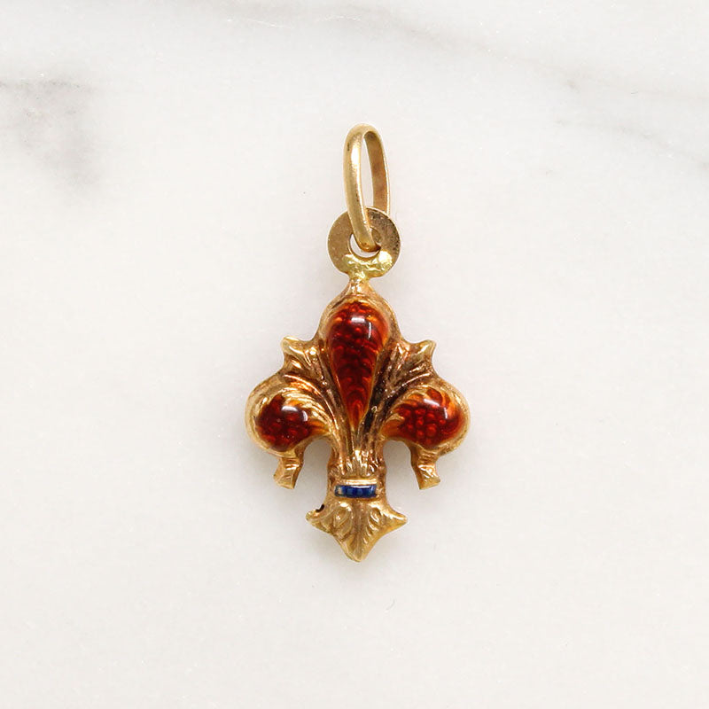 Enameled 18k Gold Fleur de Lis Charm