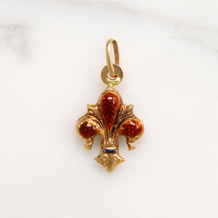 Enameled 18k Gold Fleur de Lis Charm