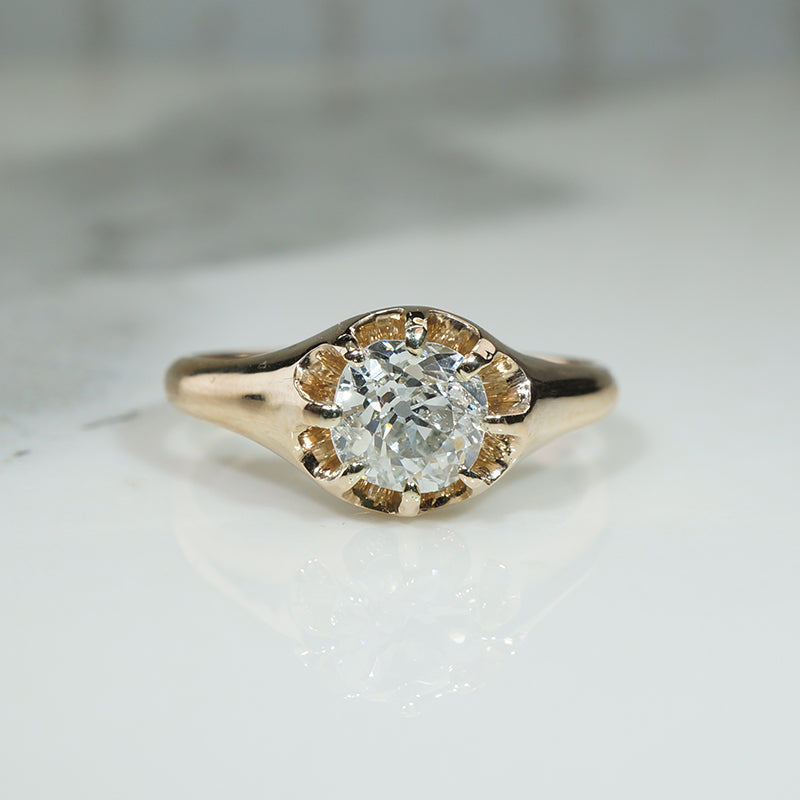 Chunky Old Mine Cut Diamond Belcher Solitaire