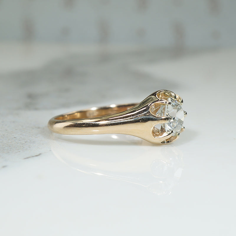 Chunky Old Mine Cut Diamond Belcher Solitaire