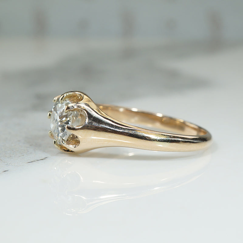 Chunky Old Mine Cut Diamond Belcher Solitaire