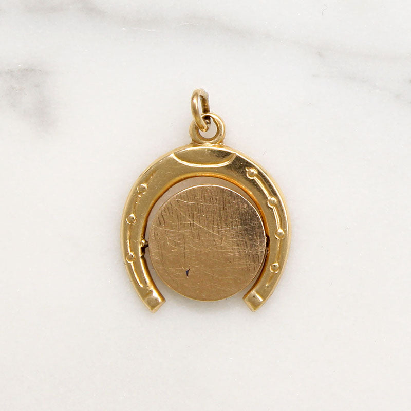 Horseshoe Framed 14k Gold Spinner Charm