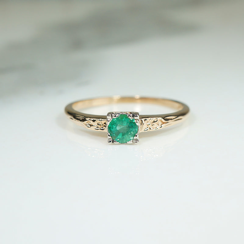 Lovely Emerald in Engraved Solitaire Ring