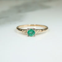 Lovely Emerald in Engraved Solitaire Ring