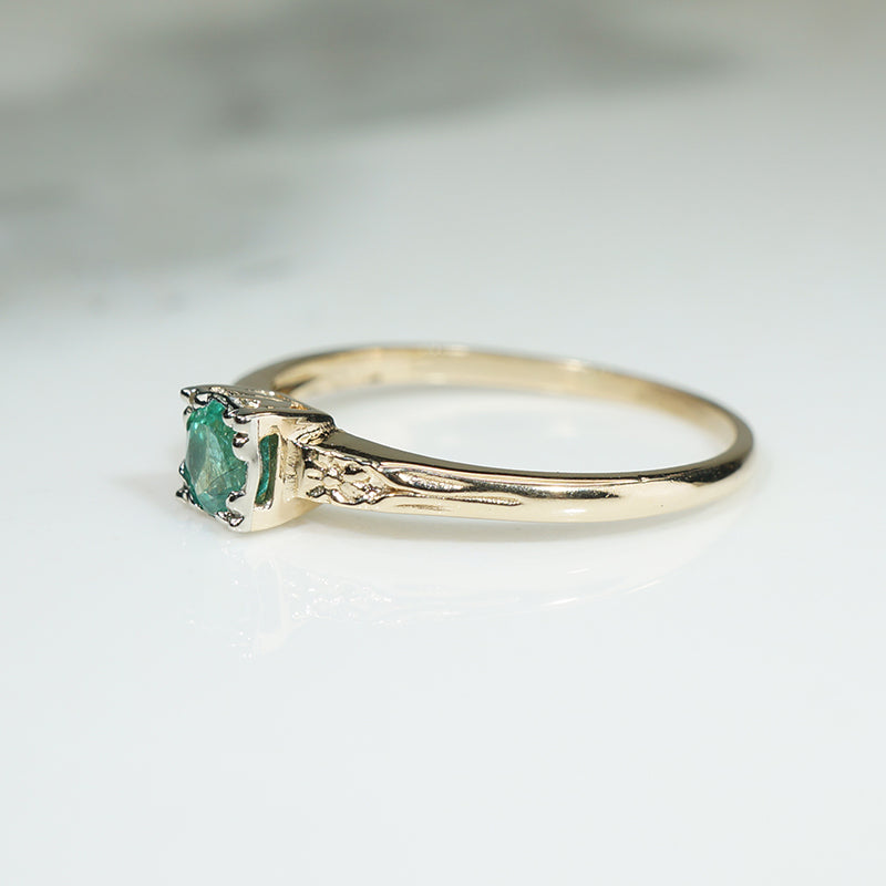 Lovely Emerald in Engraved Solitaire Ring