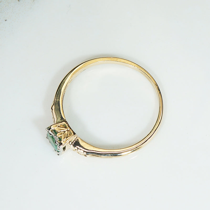 Lovely Emerald in Engraved Solitaire Ring