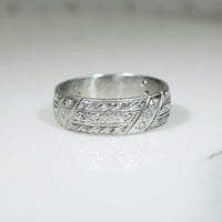 Wide Deco Engraved Platinum and Diamond Band