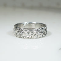 Wide Deco Engraved Platinum and Diamond Band