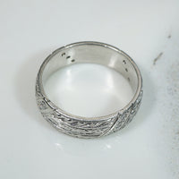 Wide Deco Engraved Platinum and Diamond Band