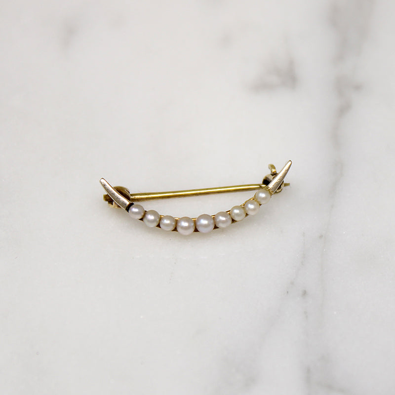 Petite Pearl & Gold Crescent Moon Pin