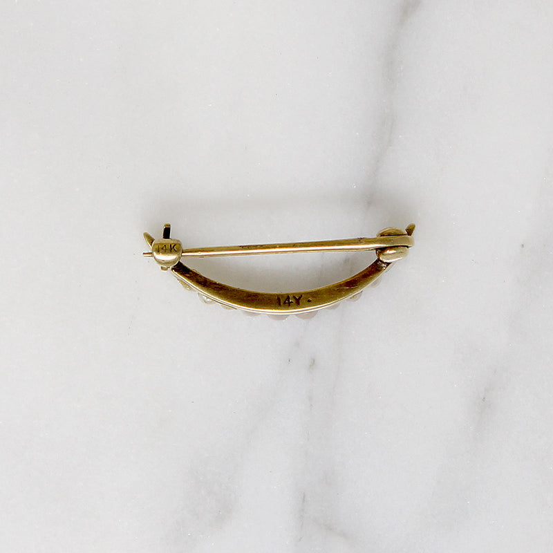 Petite Pearl & Gold Crescent Moon Pin
