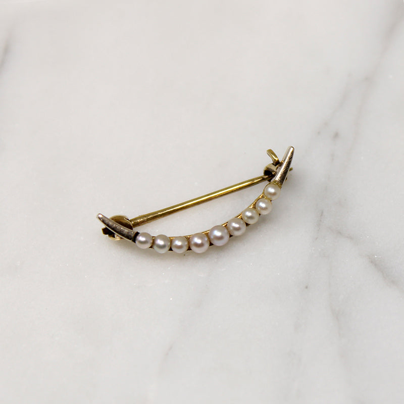 Petite Pearl & Gold Crescent Moon Pin