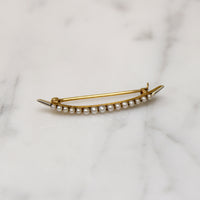 Graceful Pearl-Set Gold Crescent Moon Brooch 