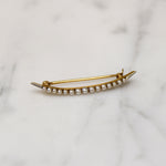 Graceful Pearl-Set Gold Crescent Moon Brooch 