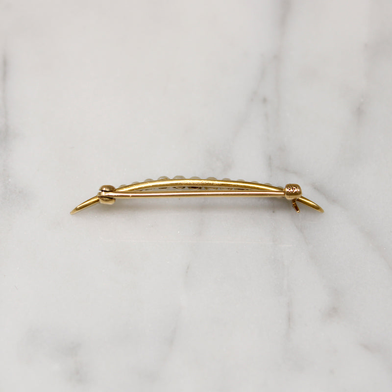 Graceful Pearl-Set Gold Crescent Moon Brooch 
