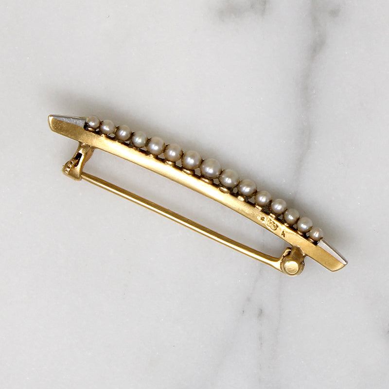 Graceful Pearl-Set Gold Crescent Moon Brooch 