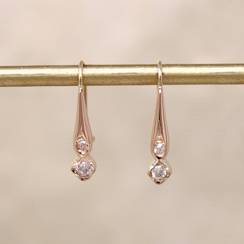 Curvy Little Rosy Gold & Old Mine Cut Diamond Ear Drops