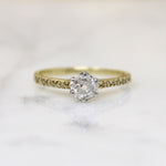 Charismatic Old Mine Cut Diamond in Engraved Solitaire Ring
