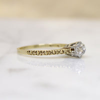 Charismatic Old Mine Cut Diamond in Engraved Solitaire Ring