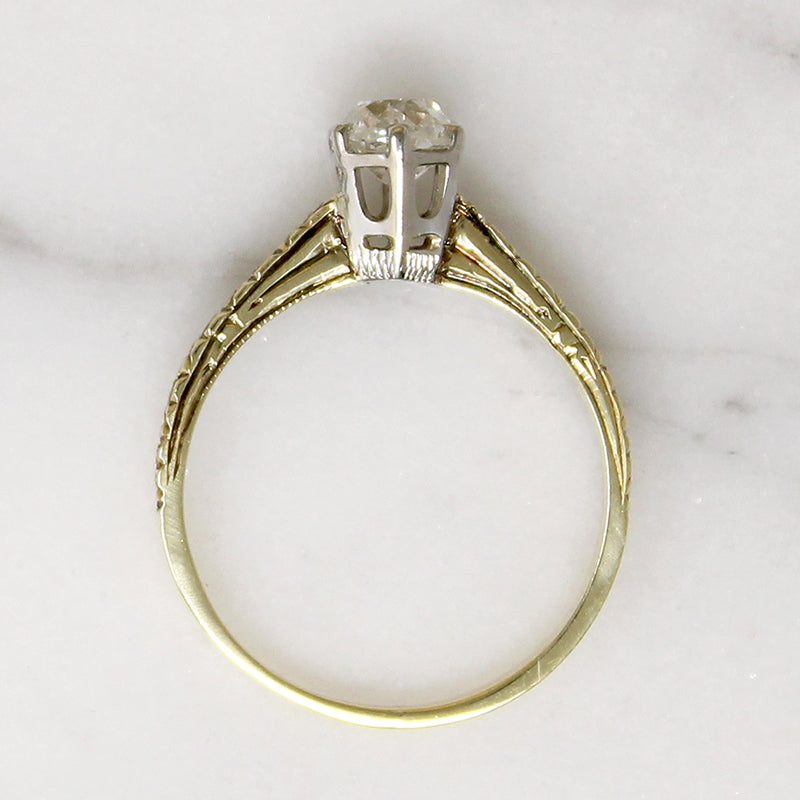 Charismatic Old Mine Cut Diamond in Engraved Solitaire Ring