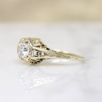 Old Euro Cut Diamond in Yellow Gold Art Deco Solitaire