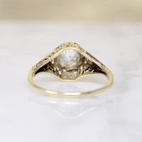 Old Euro Cut Diamond in Yellow Gold Art Deco Solitaire