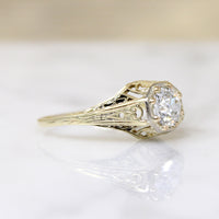 Old Euro Cut Diamond in Yellow Gold Art Deco Solitaire