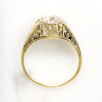 Old Euro Cut Diamond in Yellow Gold Art Deco Solitaire