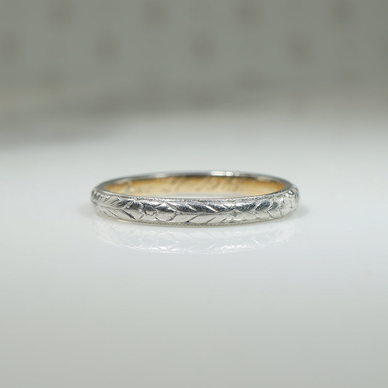 Luxurious Engraved Platinum & Gold Wedding Band