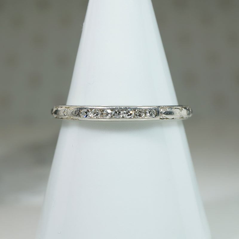 Diamonds in Engraved 18k White Gold Traub Wedding Band