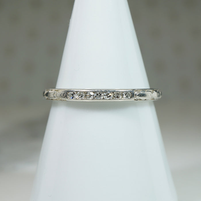 Diamonds in Engraved 18k White Gold Traub Wedding Band