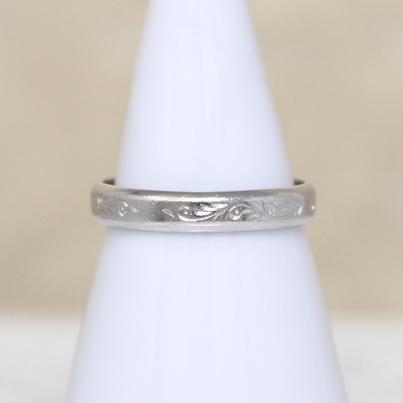 Foliate Flourish Engraved Platinum Band Size 6.5