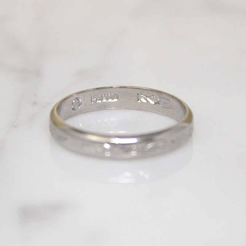 Foliate Flourish Engraved Platinum Band Size 6.5