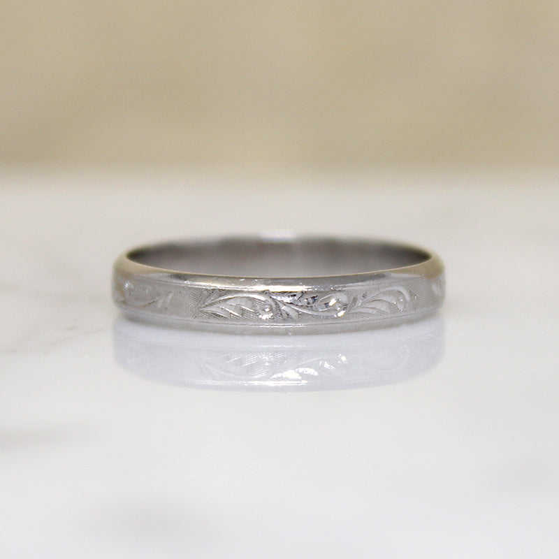 Foliate Flourish Engraved Platinum Band Size 9