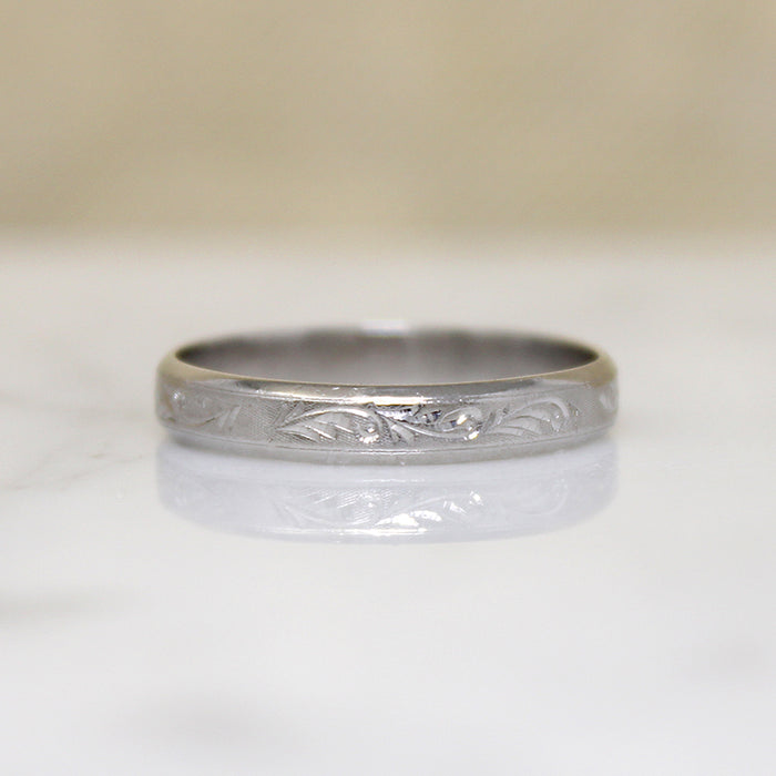 Foliate Flourish Engraved Platinum Band Size 9