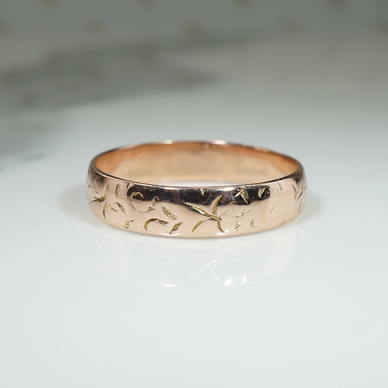 Glossy 9ct Rose Gold Engraved Band Size 11