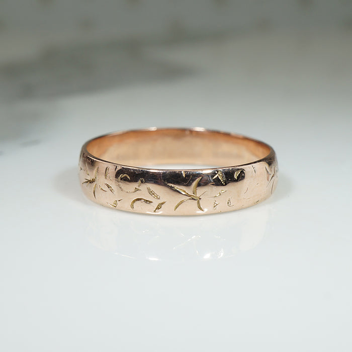 Glossy 9ct Rose Gold Engraved Band Size 11
