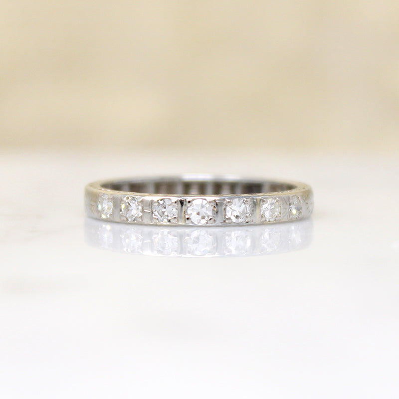 Art Deco Diamond Wedding Band with Fine Engraving