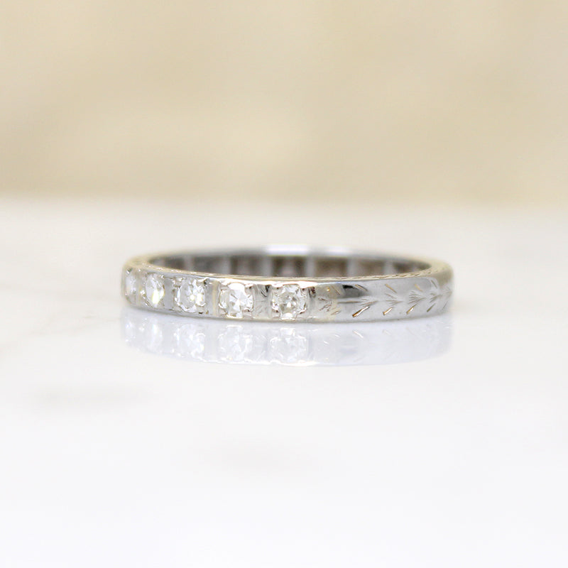 Art Deco Diamond Wedding Band with Fine Engraving