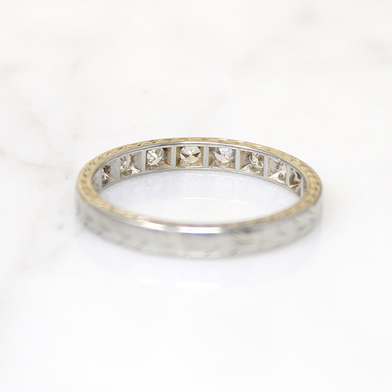 Art Deco Diamond Wedding Band with Fine Engraving