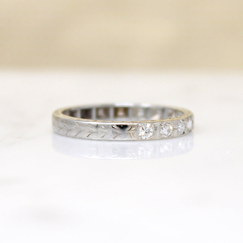 Art Deco Diamond Wedding Band with Fine Engraving