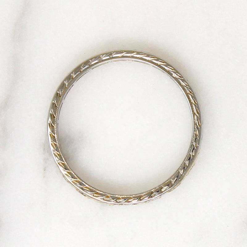Art Deco Diamond Wedding Band with Fine Engraving