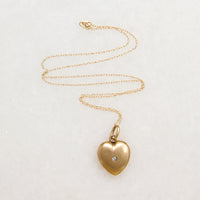 Glossy 14k Gold Heart Locket with Old Euro Cut Diamond